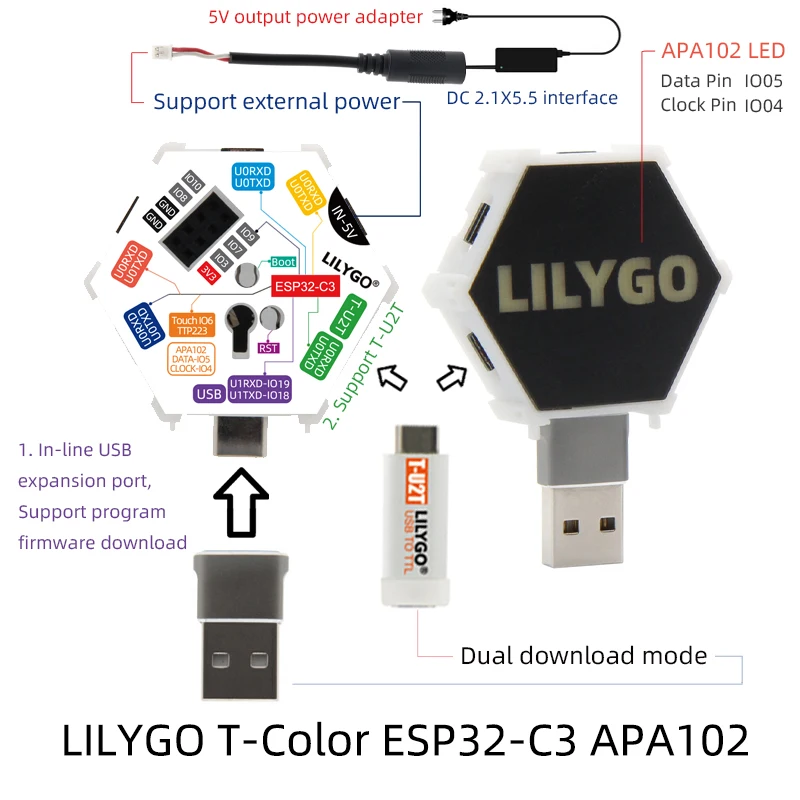 LILYGO®TTGO T-Color шестигрансветодиодный Светодиодная лампа Φ APA102 беспроводной модуль