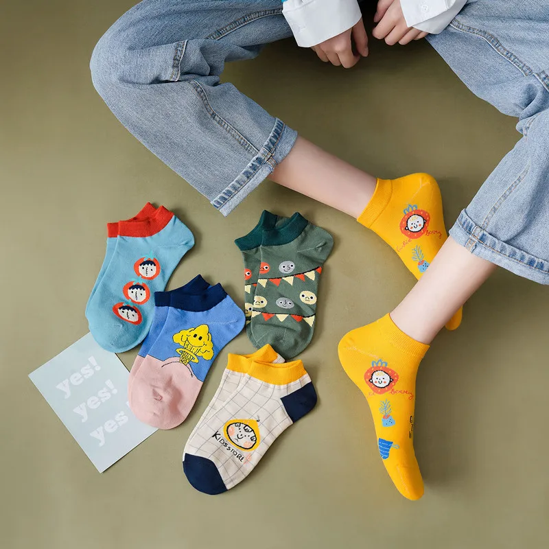

Spring and Summer New Socks Ins Tide Cute Japanese College Style Cartoon Anime Color Cotton Shallow Mouth Boat Socks Women