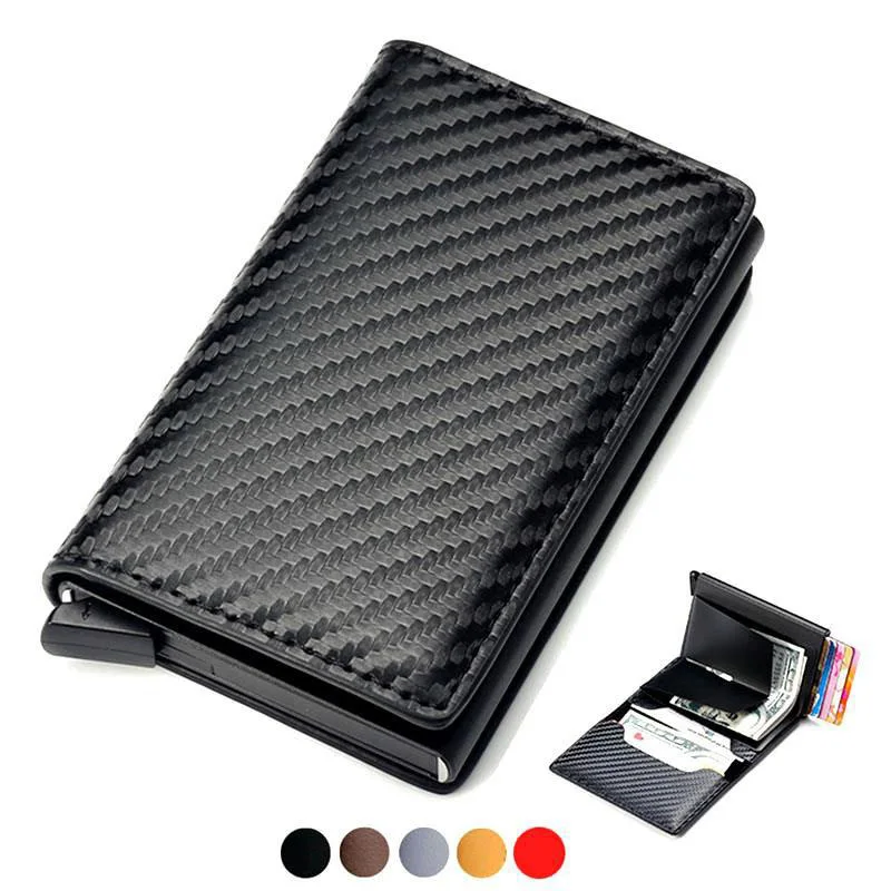 

New PU Leather Wallets with Money Credit Card Holder Men Wallet RFID Blocking Protected Aluminium Box Clip Designer Cardholder