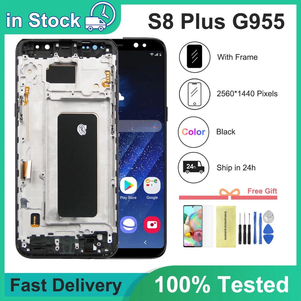 AAA+ High Quality TFT For SAMSUNG Galaxy S8 plus G955, G955F, S8+ LCD Display Touch Screen Digitizer Assembly With Black Frame