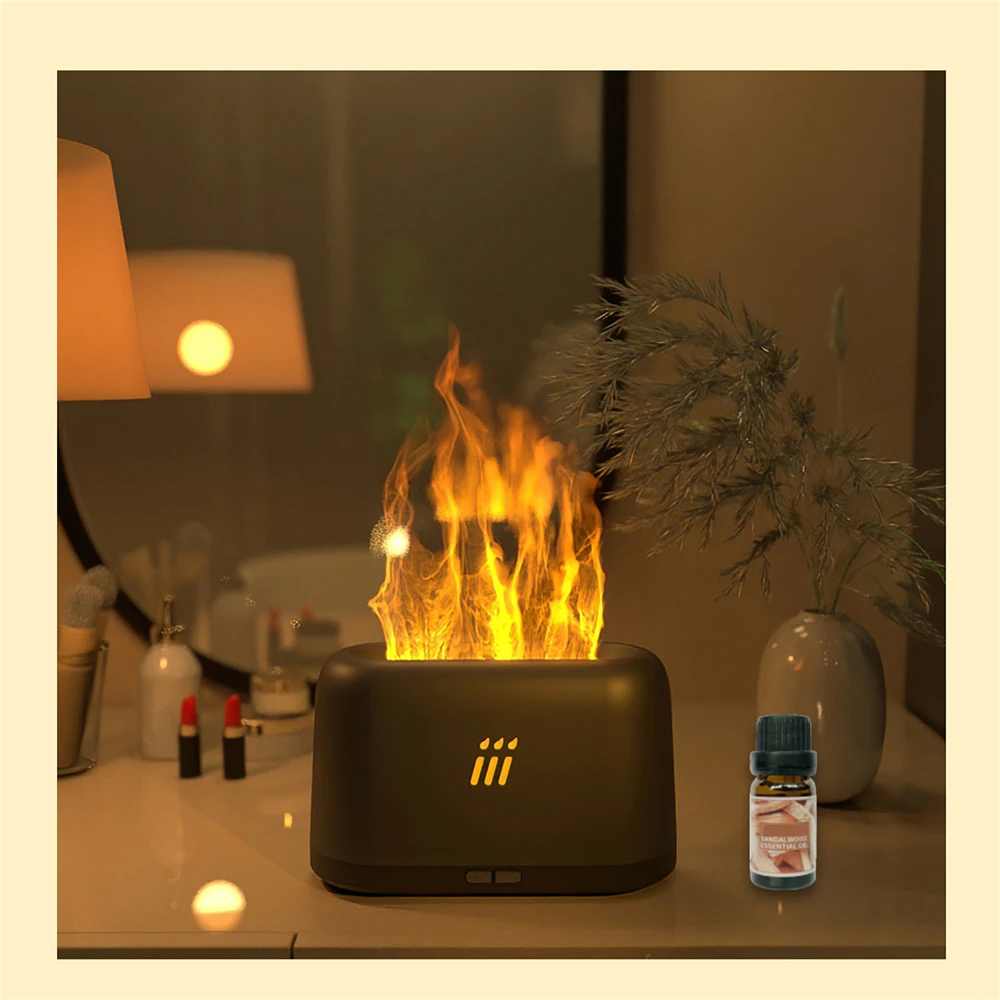 Ultrasonic Cool Mist Maker Fogger Led Essential Oil Flame Lamp