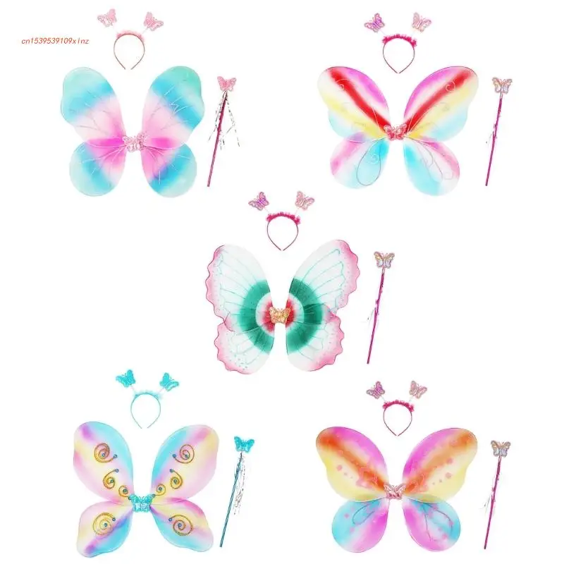 

Colorful Fairy-Wings with Magic Wand Headband Wings Angel Costume Dress Up Halloween Costume Wings for Girls