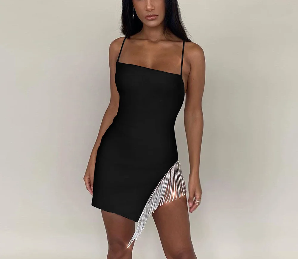 

Сексуальные Платья с кисточками для женщин, лето 2021, модное облегающее платье на бретелях с открытой спиной, повседневное элегантное вечерн...