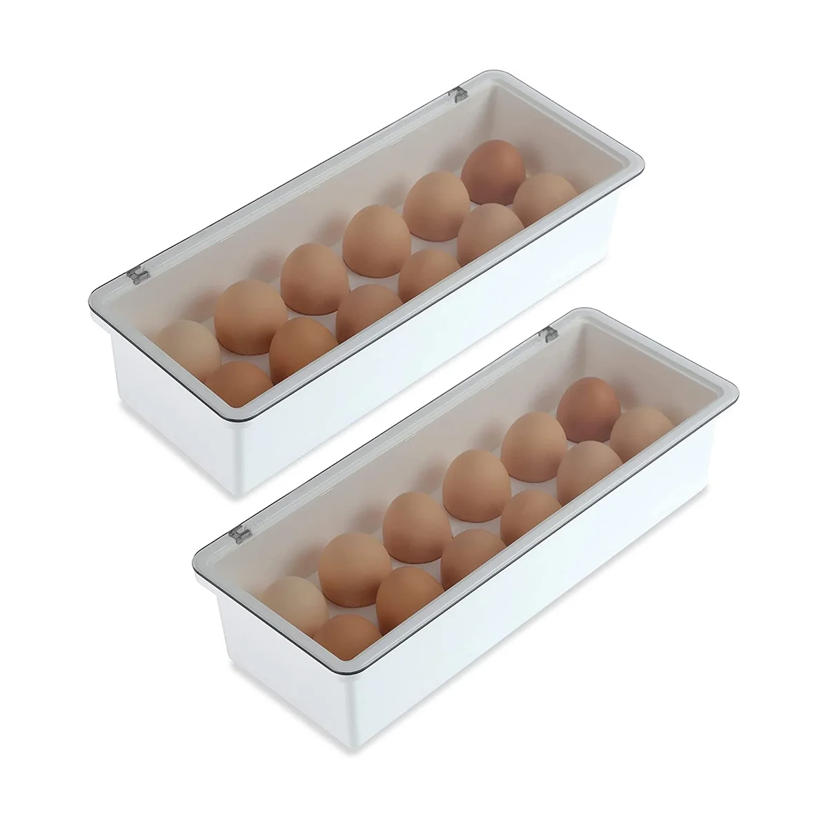 

2 Pack Egg Holder for Refrigerator, 12 Grid Plastic Egg Storage Container, Refrigerator Organizer Bins with Lids