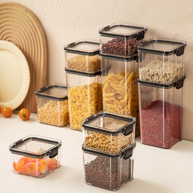 

Plastic Sealed Grain Food Box Kitchen Organizers Multigrain Containers Jars Lid Snacks Dried Fruit Tea Transparent Storage Tanks
