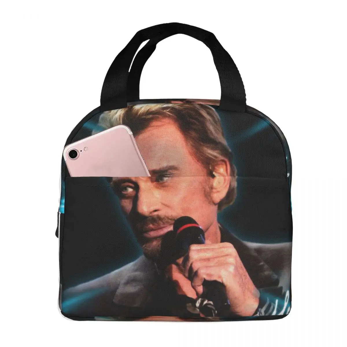 

Johnny Hallyday Lunch Bags Portable Insulated Canvas Cooler Bags French Rock Singer Thermal Food Picnic Lunch Box for Women Girl