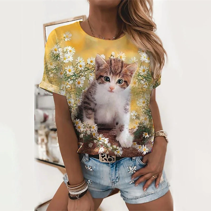 

Short sleeve T-shirts for women, round neck T-shirts for cats and animals