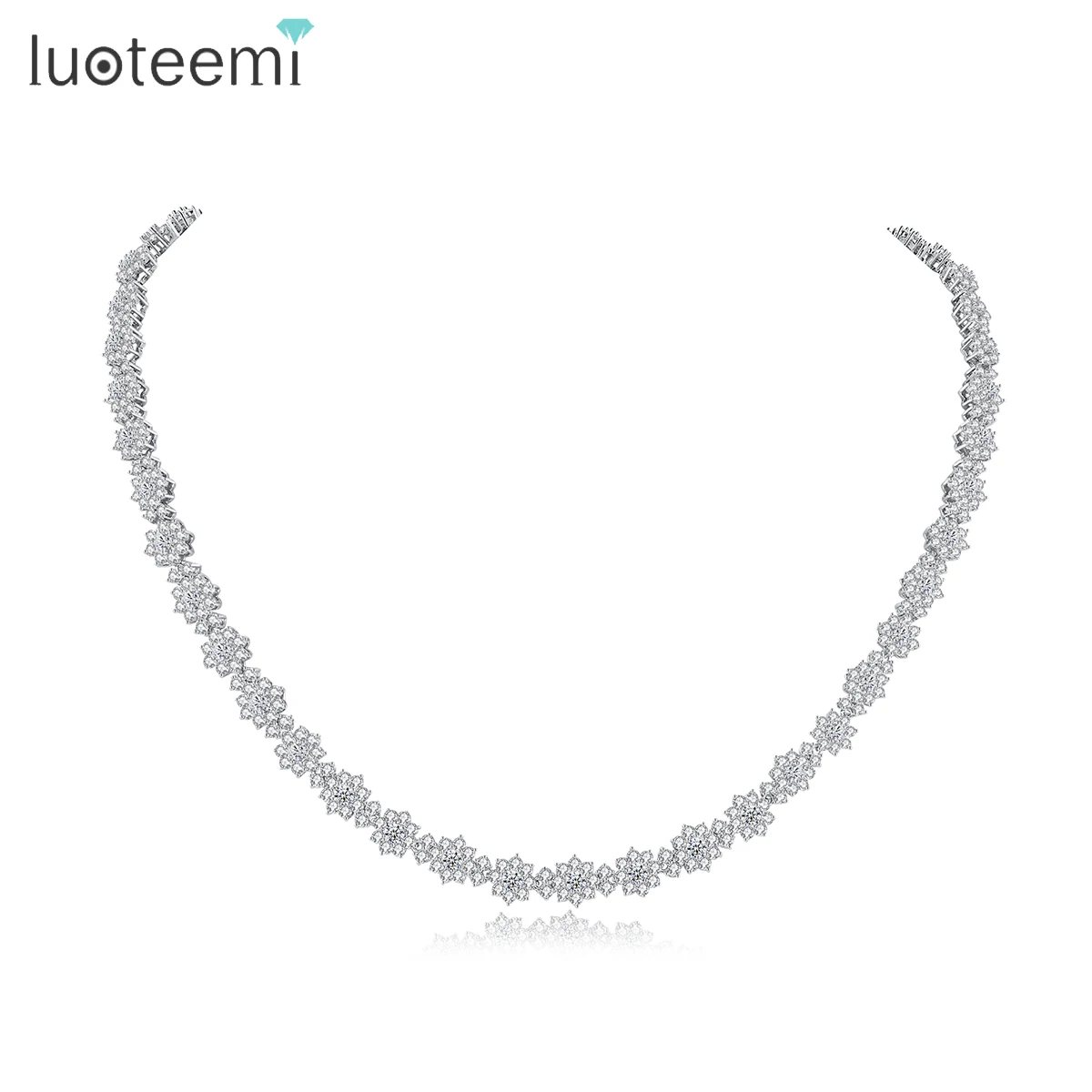 

LUOTEEMI Fashion Multiple Flowers Stunning CZ Choker Necklaces for Women Wedding Bridal Engagement Accessories Christmas Gifts