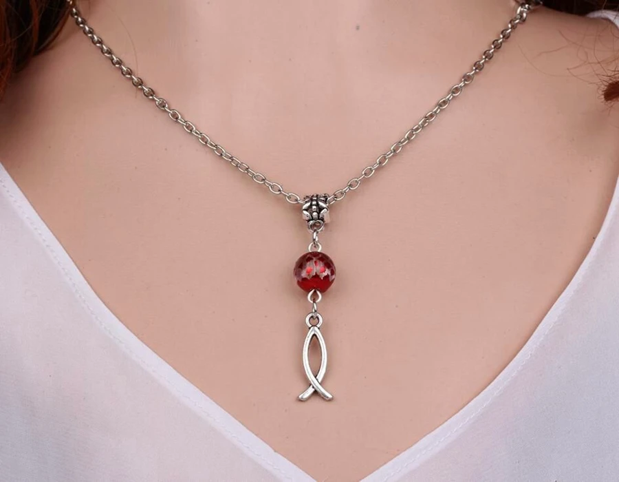 Ожерелье с золотой рыбкой и маленькой подвеска Винтажный серебряный ошейник