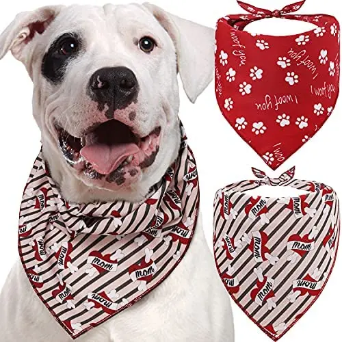 

2 Pack Dog Bandanas for Small, Medium,Dogs, Puppy Accessories, Handkerchief with Hearth and Paw Prints, Red and White Scarfs