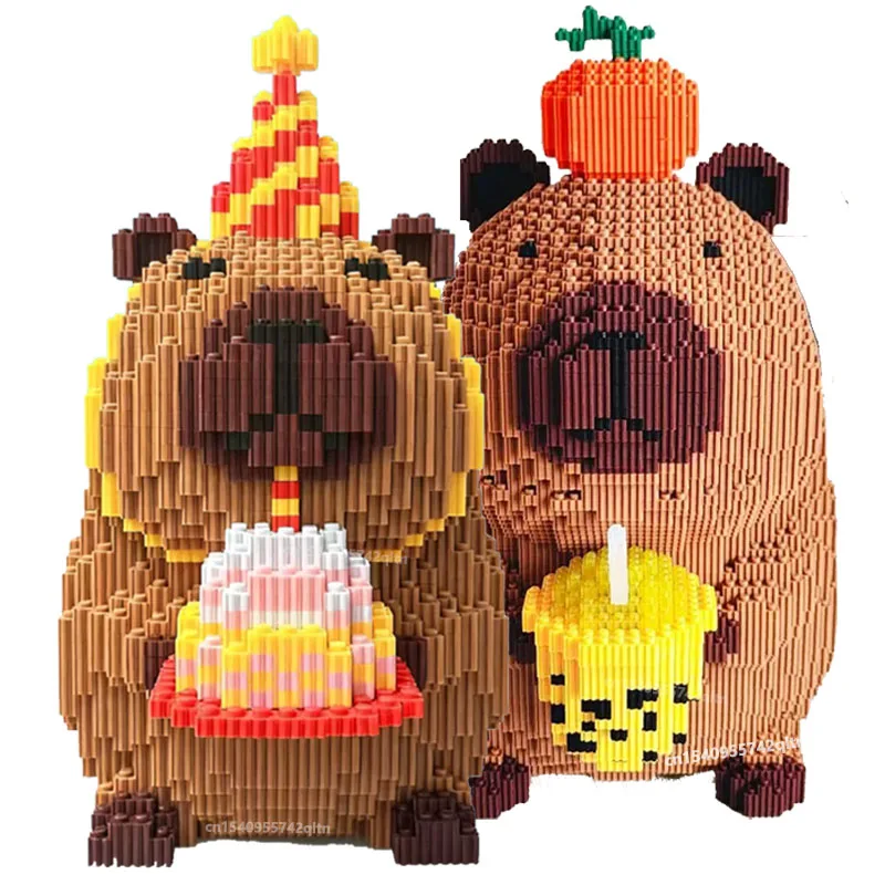 Фото Большая игрушка-капибара для детей, гигантская капибара, фигурка на день рождения, капипара, пузырьковый чай, строительный набор, украшение для дома для детей от 6 лет №1