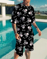 skull 3d print personality clothes set for men summer t shirt shorts 2 piece male tracksuit outfits oversized short sleeves suit