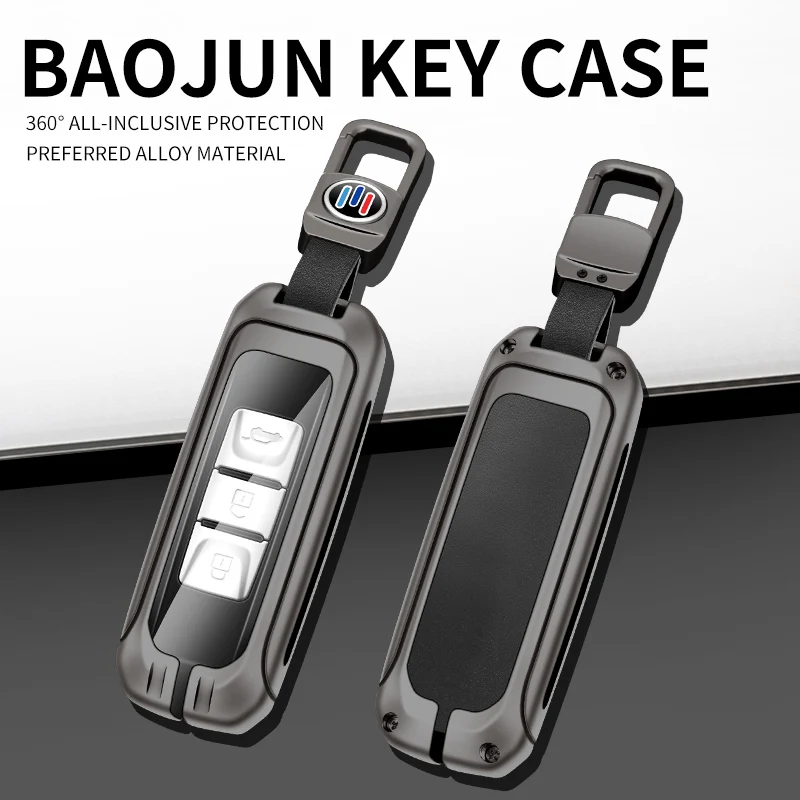 

New Metal Leather Protector Shell Car Key Case Cover Fob for Baojun 510 730 360 560 RS-5 530 630 Wuling Hongguang S Accessories