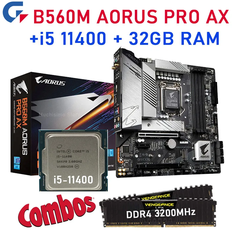 

Gigabyte B560M AORUS PRO AX + I5 11400 + 32GB DDR4 3200MHz Motherboard Set LGA 1200 Intel B560 Desktop Mainboard 128GB M.2 New
