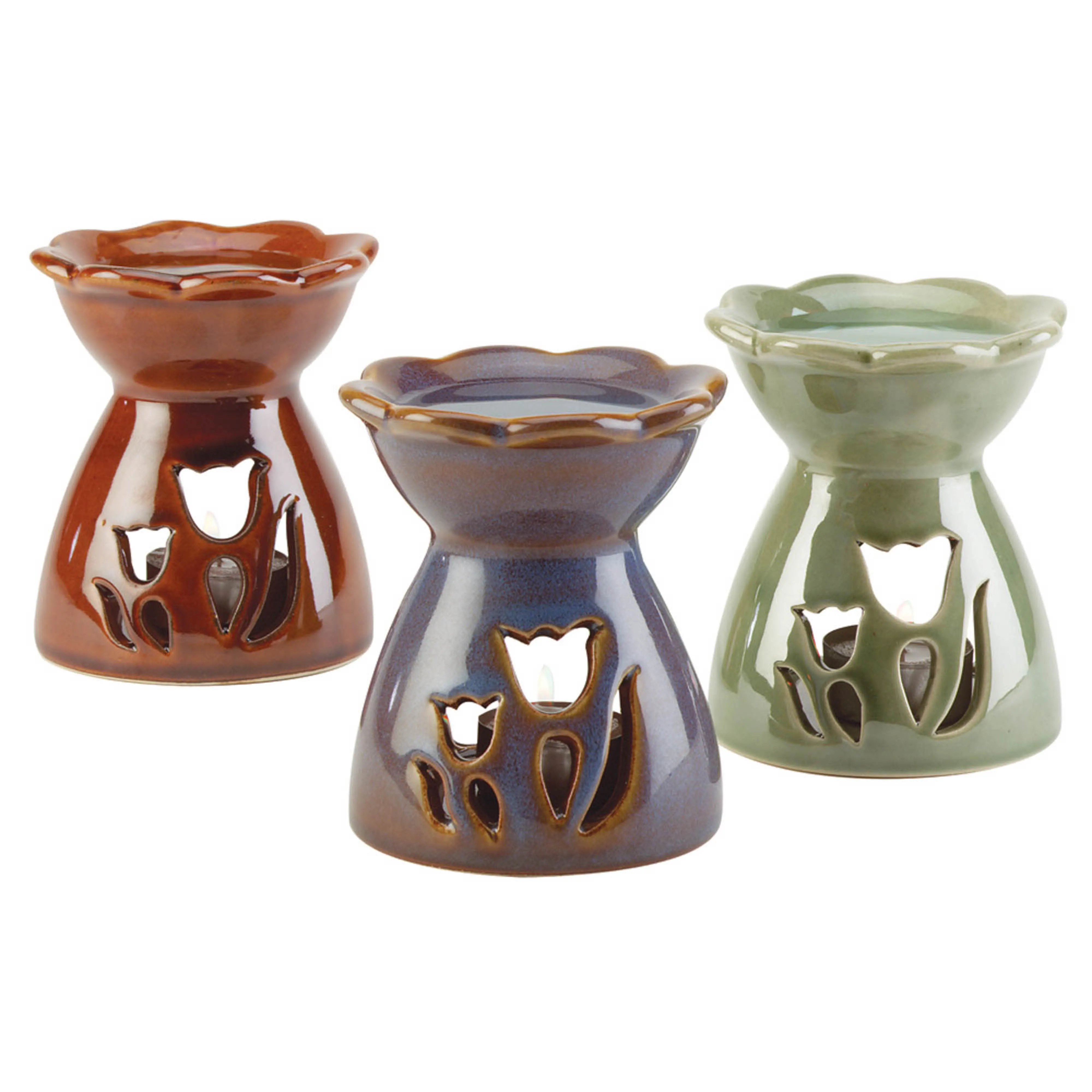 

Multi-colored Porcelain Flower Candle Oil Warmers, Set of 3