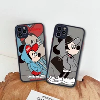 fashion disney mickey minnie mouse phone case for iphone 13 12 11 pro max mini xs 8 7 plus x se 2020 xr matte transparent cover