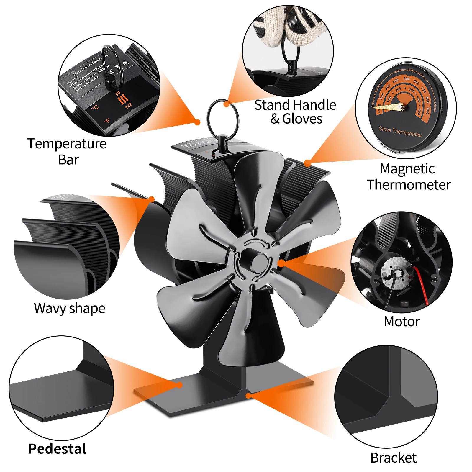 Обычный вентилятор для плиты с 6 лопастями нагревательный индикатором