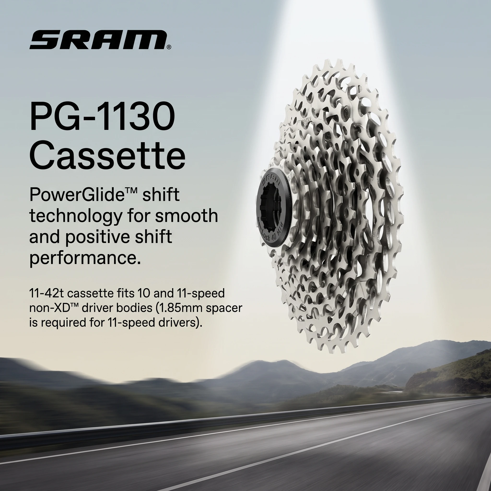 Фото Кассета SRAM PG-1130 на 11 скоростей |   Выберите 11-28T, 11-32T, 11-36T, 11-42T |   PowerGlide II |   Совместимость 1x/2x |   Безвтулочный редуктор Non-XD №1