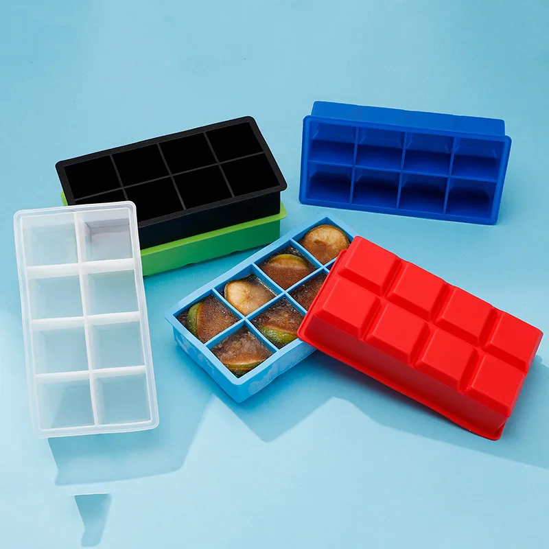 

5CM 2in Big Ice Tray Mold Giant Jumbo Large Food Grade Silicone Ice Cube Tray Square Mould for freezer with Lid DIY Ice Maker