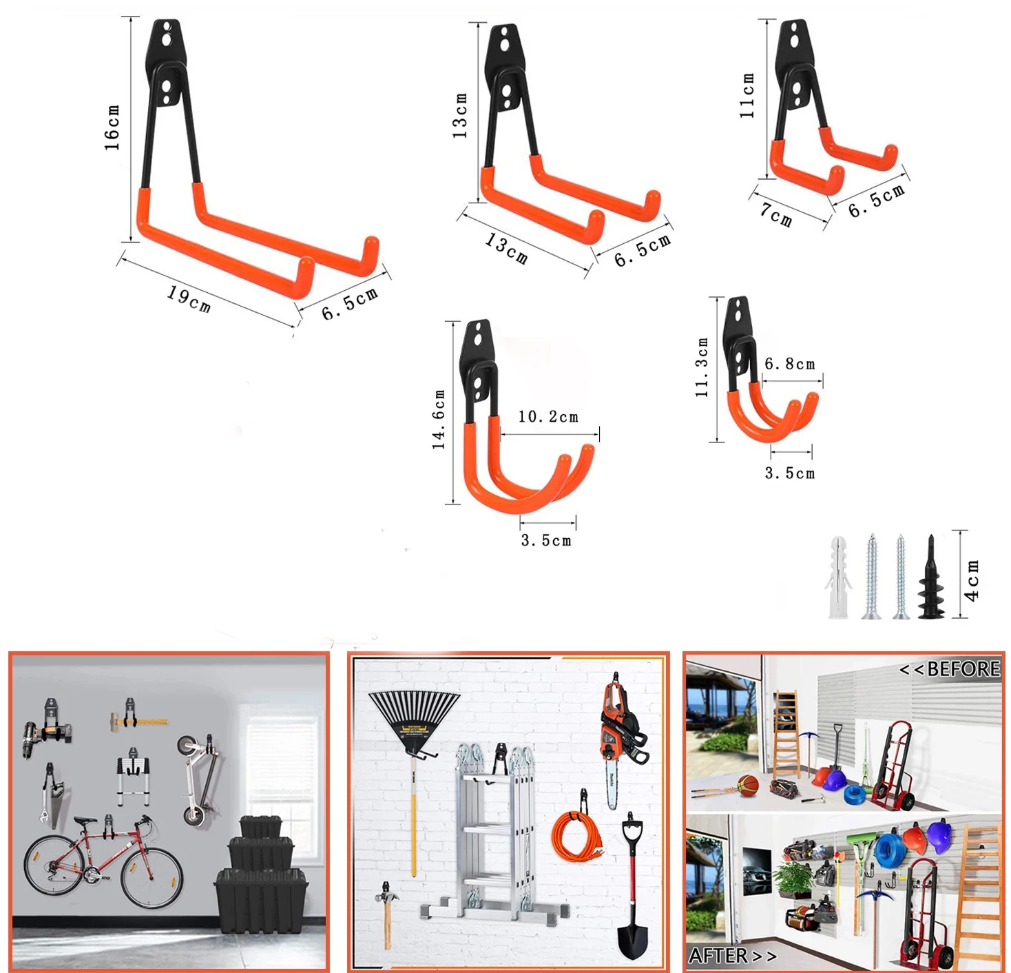 

Сверхмощный металлический крючок, гаражный органайзер, настенное крепление, крючки для велосипедов, настенное крепление, нескользящий крючок для хранения лестниц, садовый инструмент