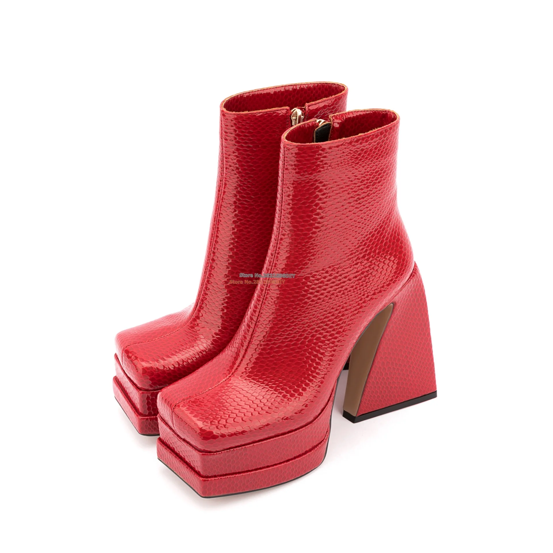 Europe Station New Thick Heeled Square Toe Double Platform High Heel Boots Women Nightclub Street Four Seasons Mid-Calf Boot