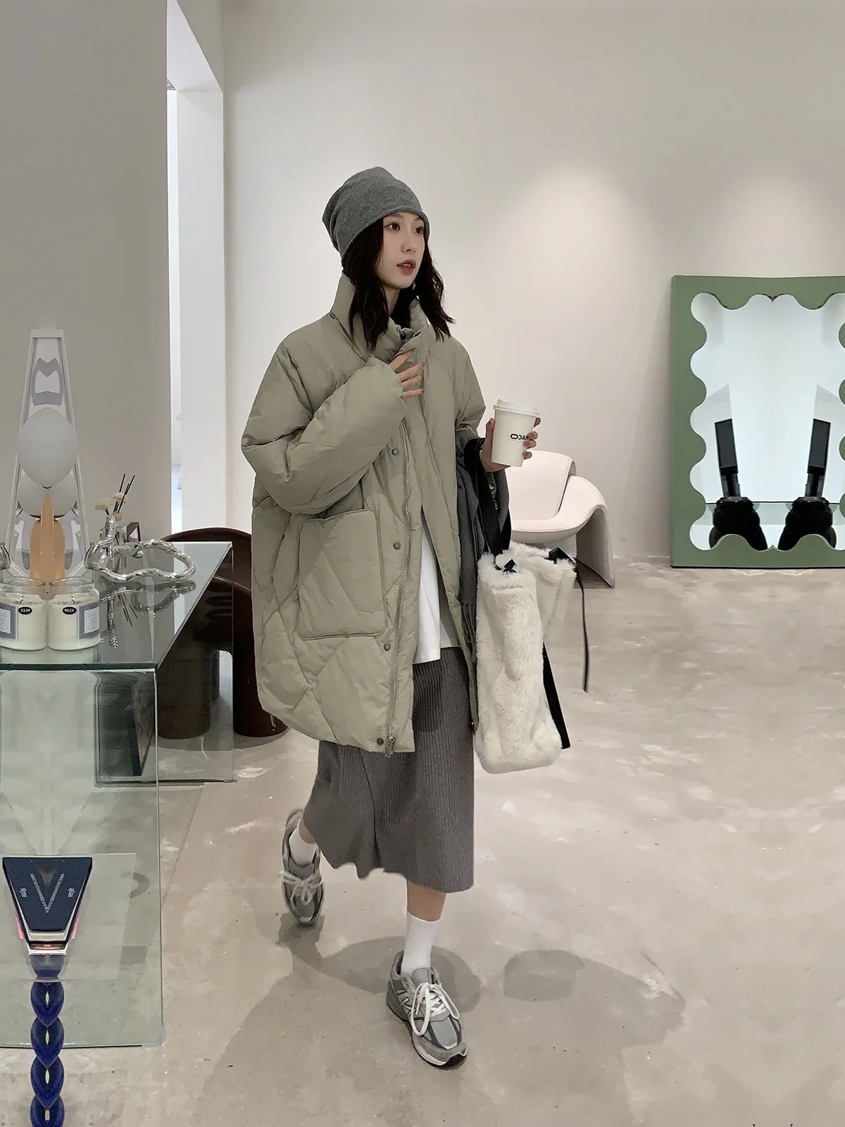Casaco Feminina Casaco Inverno Feminino Korean Version Winter New Loose All-Match Casual Handmade Rhombus Cotton Padded Clothes