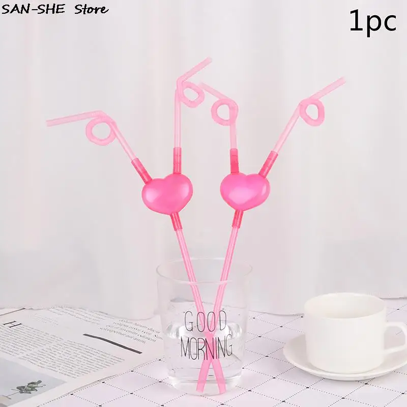 

Creative Love Heart Double Straw Unique Flexible Drinking Tube Kids Plastic Drinking DIY Straws Bar Accessories