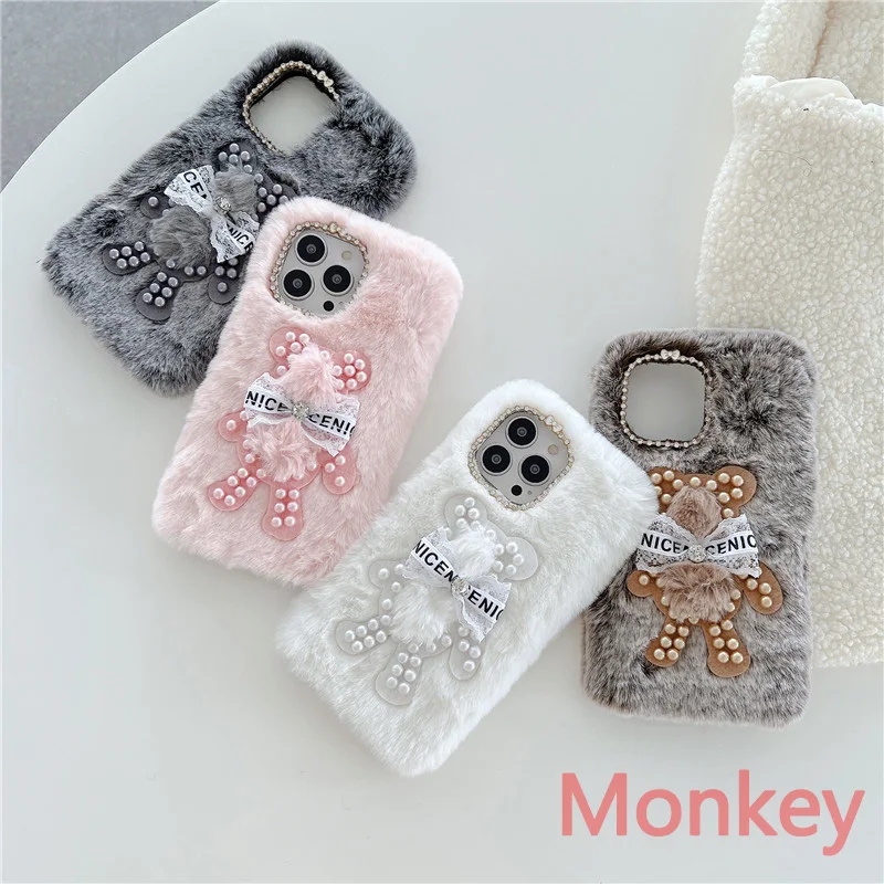 Жемчужный плюшевый чехол с алмазным медведем для Xiaomi Redmi Note 11 Pro 10 9 11S 10S 9S 10T 10C 9T 9A 9C