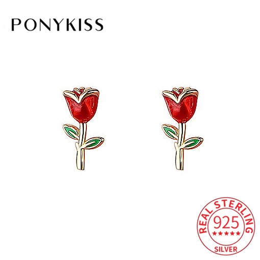 

Серьги-гвоздики PONYKISS женские из настоящего серебра 925 пробы, изящные украшения в минималистичном стиле, с цветком розы, Модная бижутерия