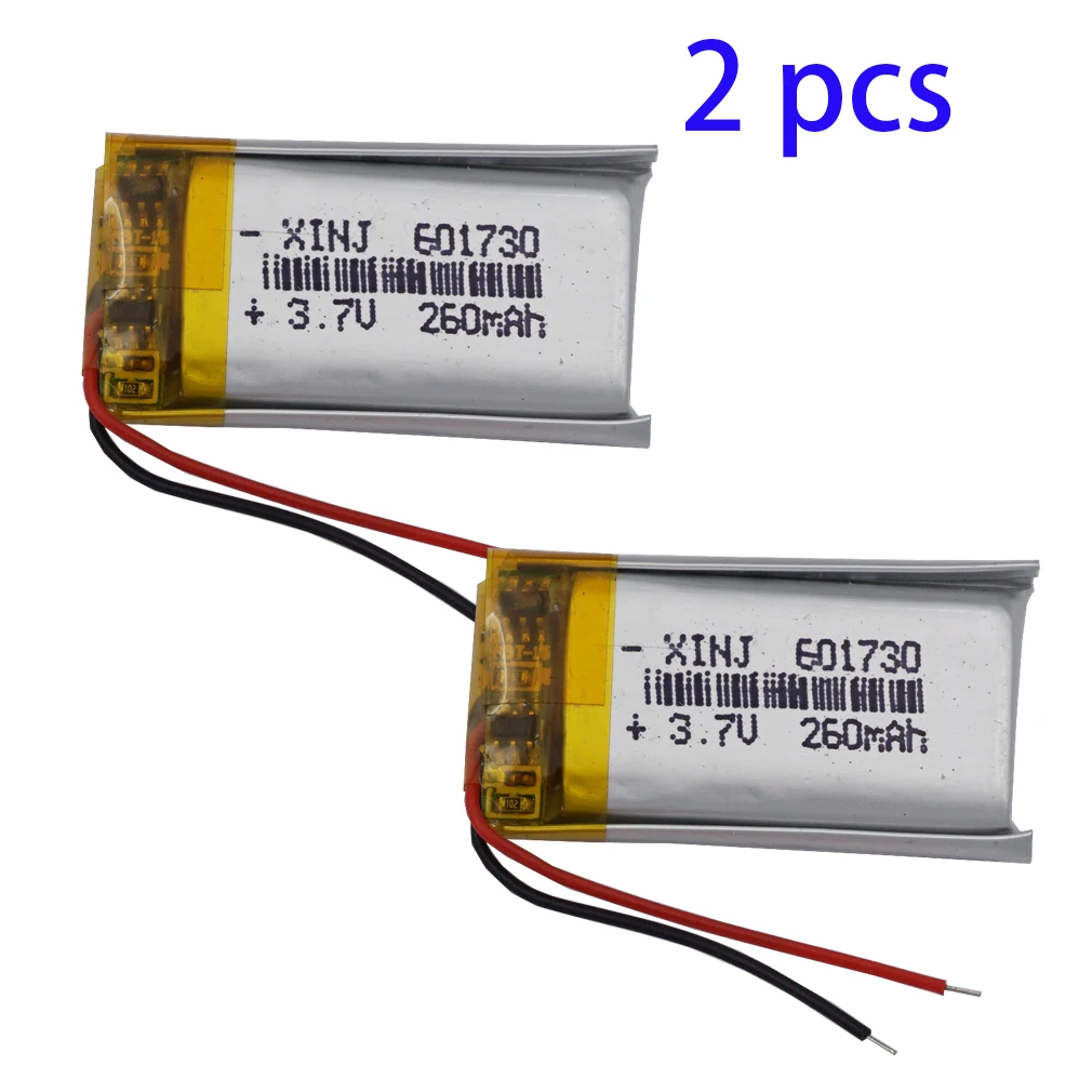 

2Pcs 3.7V 260mAh Polymer Lithium Lipo Rechargeable Battery 601730 For GPS Sat Nav Earphone Record Pen Car Camera DVC DVR MP3 MP4