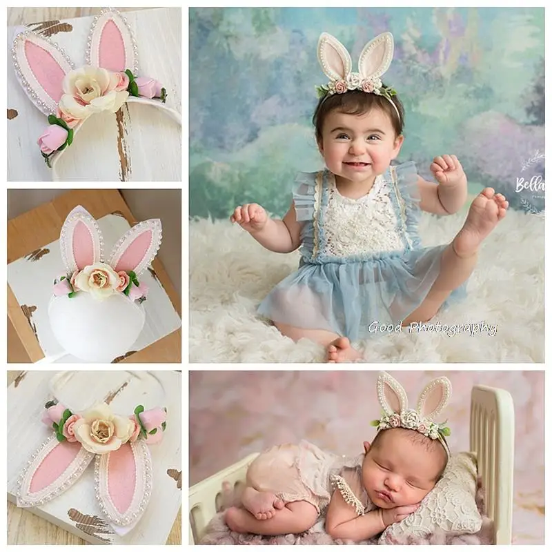 

Baby rabbit ear headdress lovely princess hair ornament fairy tale hair flower newborn children photography props handmade