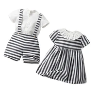 2022 children spanish clothes brother sister matching outfits summer baby girls striped cotton dress boys white shirt shorts