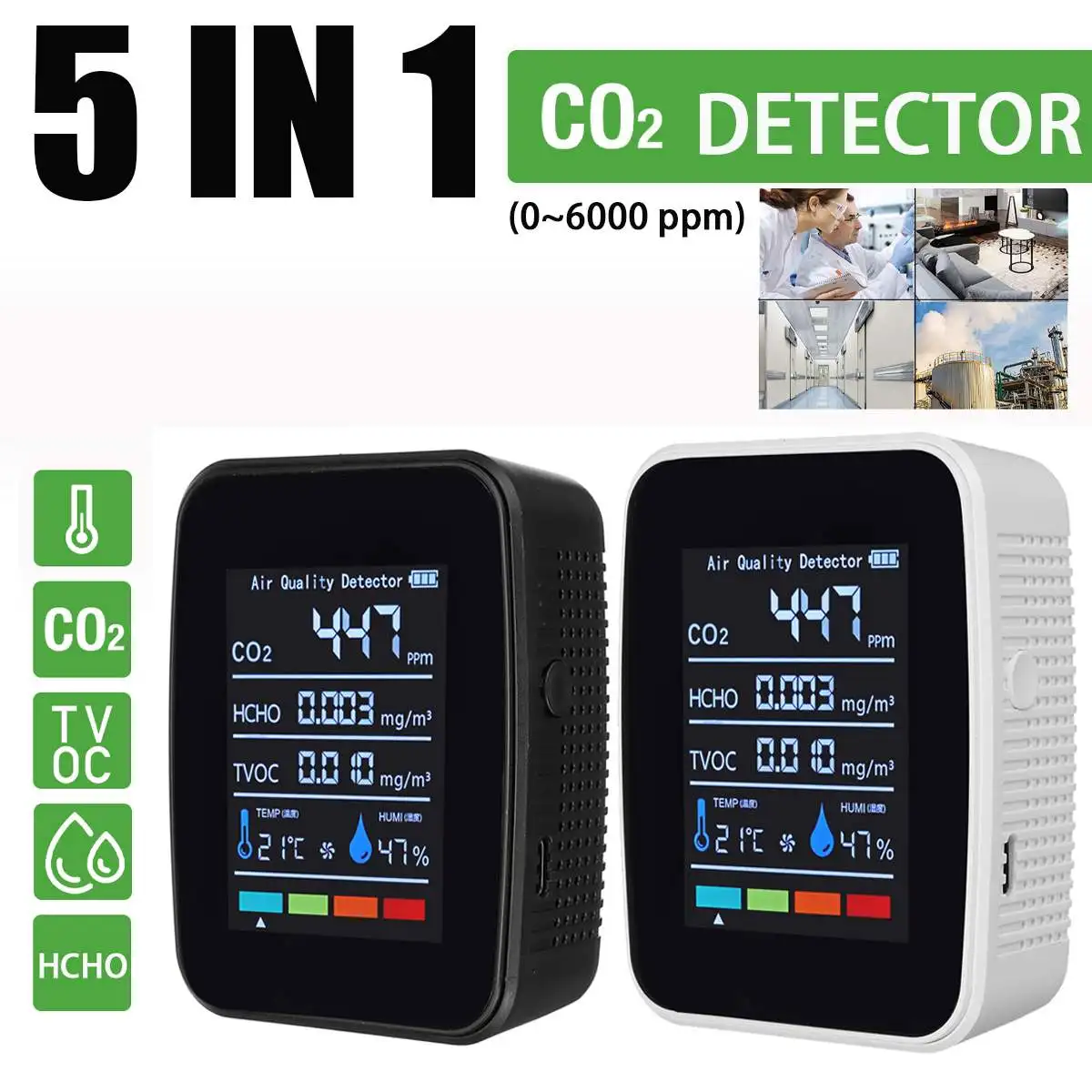 

Air Quality Detector CO2 Tester CO2 Meter Sensor with Carbon Dioxide TVOC HCHO Value Electricity Quantity Temperature Humidity