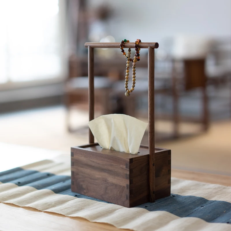 

Tea Room Tissue Box Paper Box Retro Black Walnut Simple Zen New Chinese Mortise Solid Wood Napkin Paper Box
