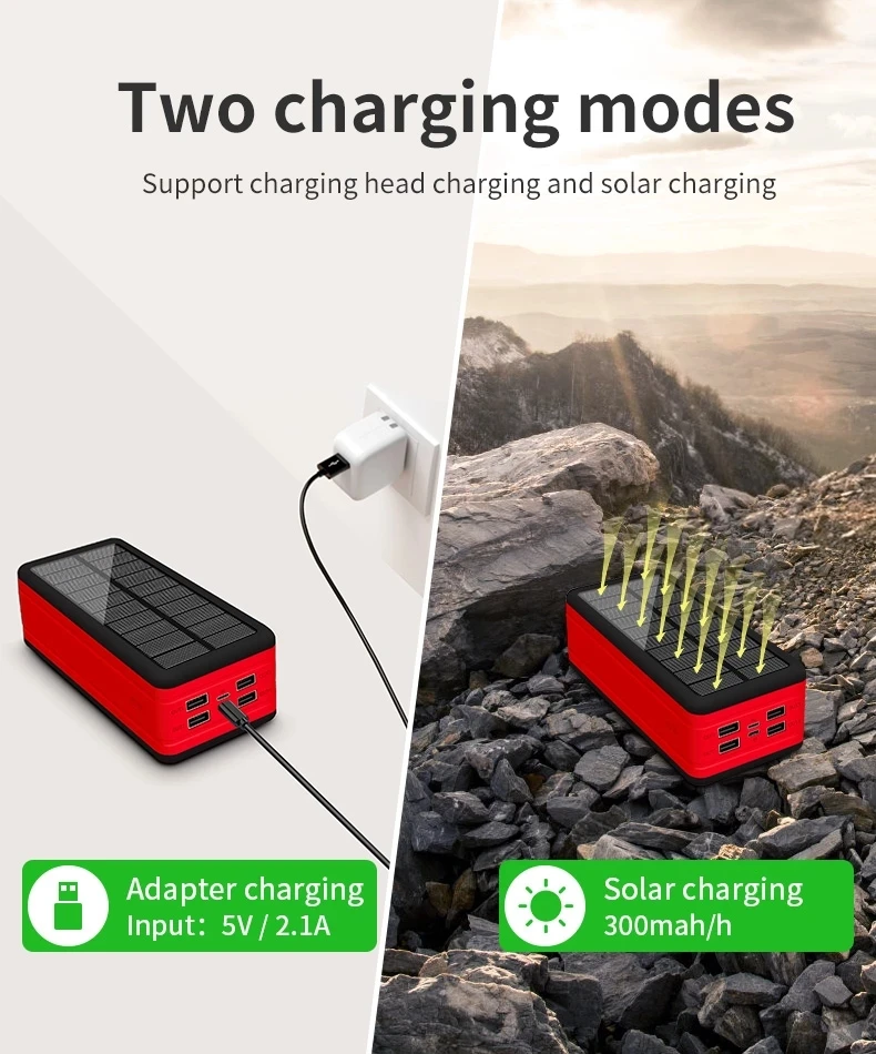 10000mAh Wireless Solar Power Bank Портативное зарядное устройство большой емкости 4USB LEDLight Outdoor