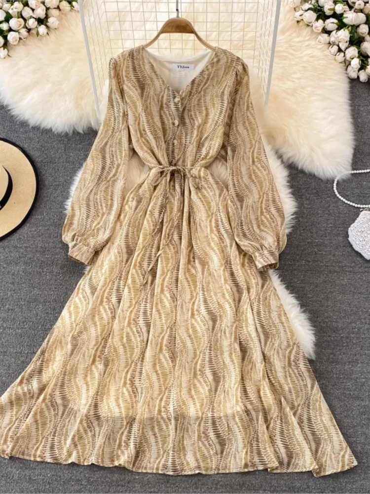 

2022 Elegant Spring Autumn Women New Fashion Lace Up Midi Dress Female Long Sleeve A-line Clothes Party Vestidos Robe