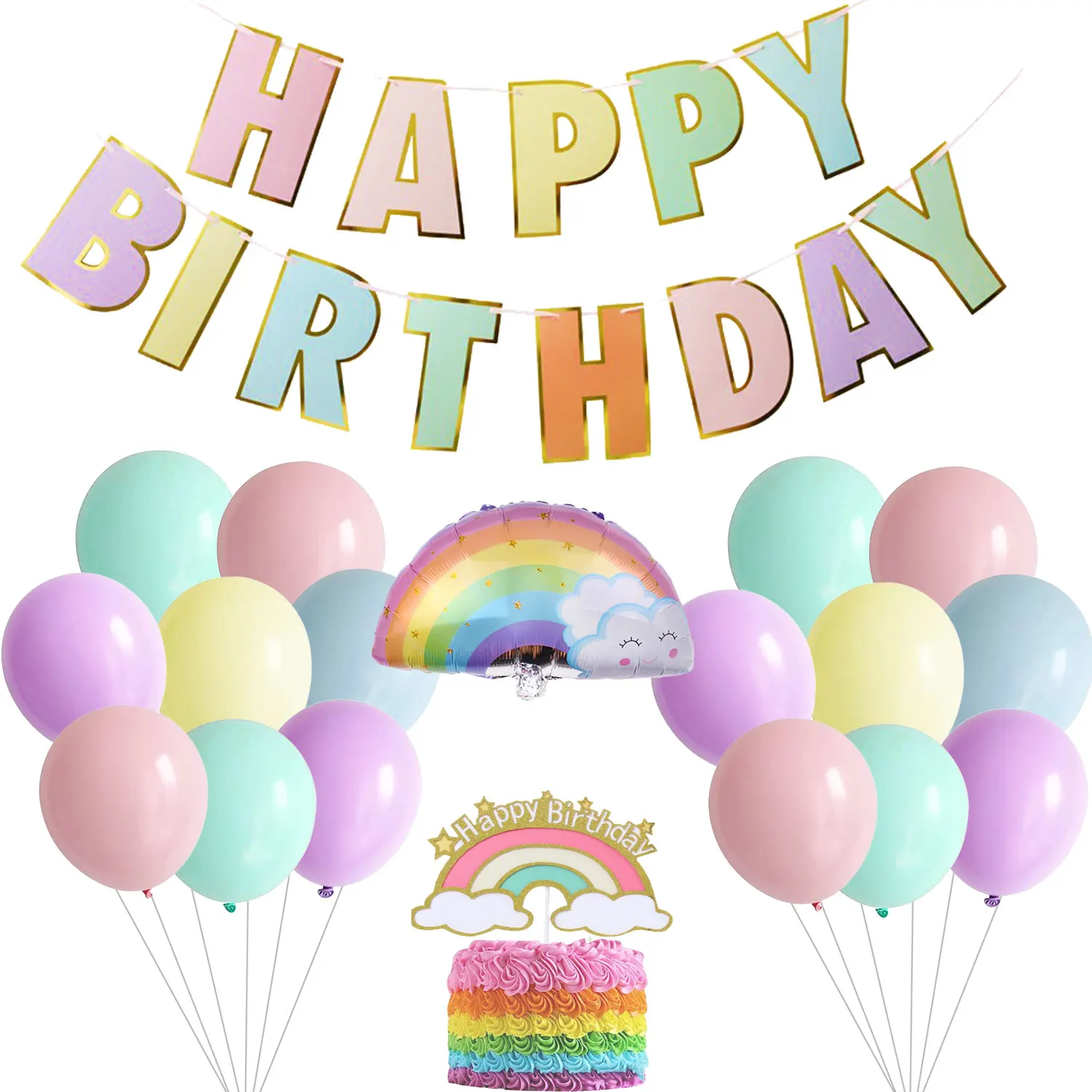 

Cheereveal радужные тематические украшения для дня рождения для девочек, цветные шары макарон, баннер на день рождения, набор для украшения торт...