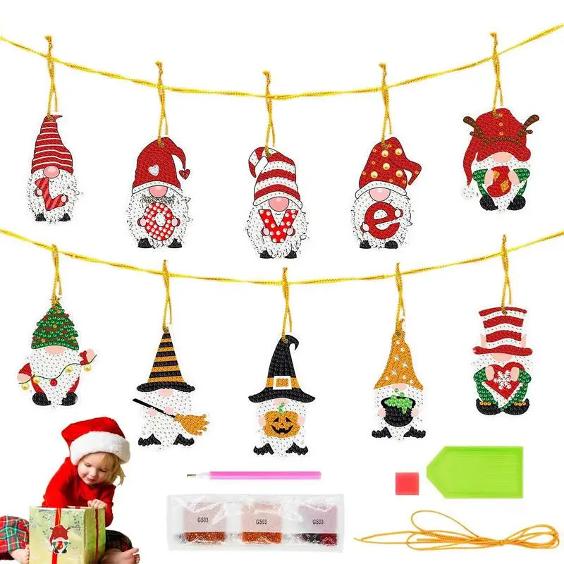 

10pcs DIY Full Drills Diamond Art Christmas Tree Pendant Christmas Santa Card Decoration Hanging Ornament Christmas Decoration