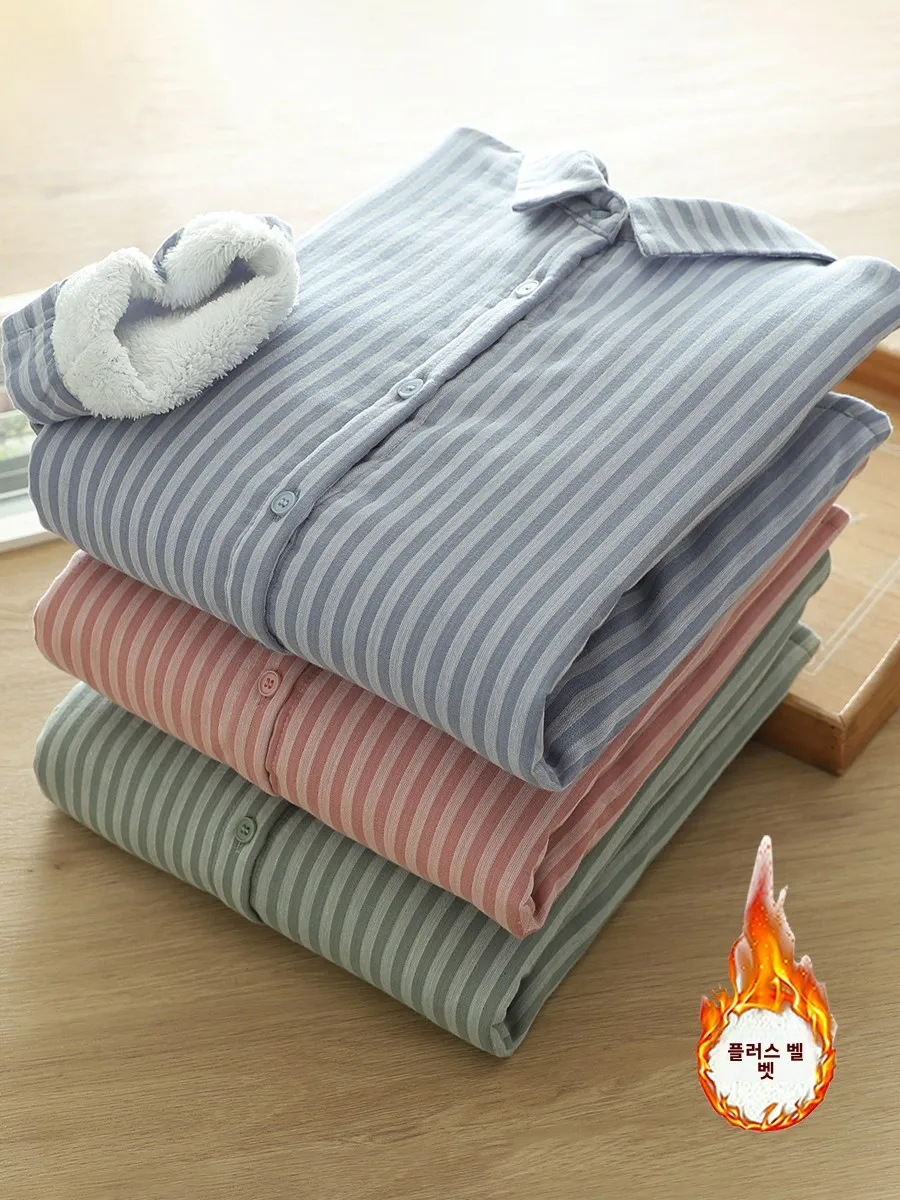 Заказы экспортируемые в Японию рубашки полоску на флисовой подкладке женские