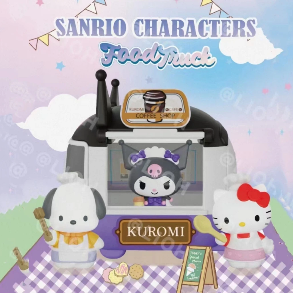 

Anime Sanrio Gourmet Mobile Food Truck Blind Box Car Toy Figure Ornaments Kulomi Pudding Dog Melody Hello Kitty Model Toy Gift