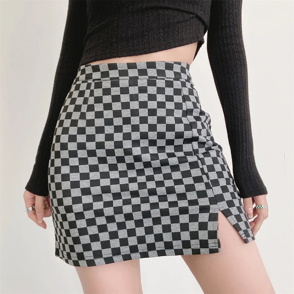 

Женская клетчатая юбка-трапеция контрастных цветов, эластичная Сексуальная облегающая юбка-леггинсы с высокой талией для лета