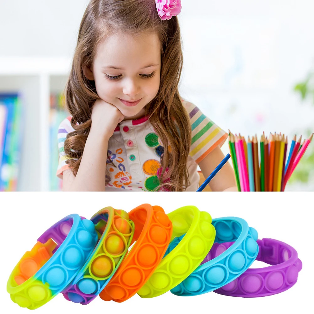 

Pops Bubble Simple Dimple Toy Fidget Anti Stress Relief Colorful Silicone Bracelet Anxiety Sensory For Autism Adhd Children