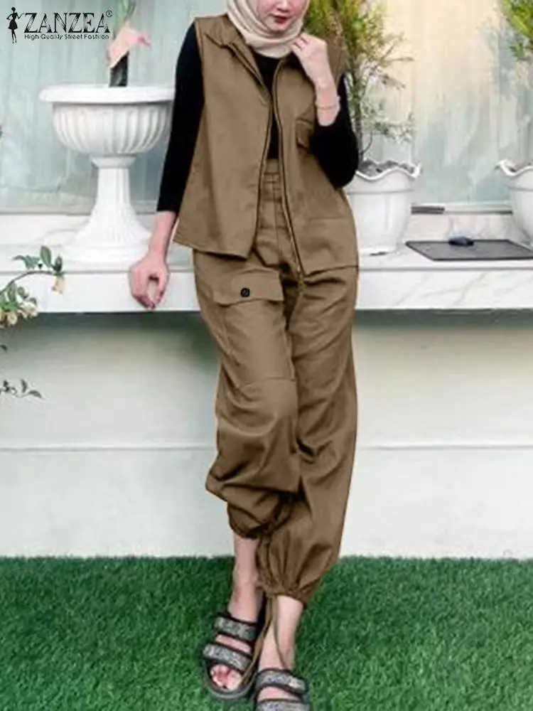 Осень 2024 женские жилеты пальто и брючный костюм ZANZEA модные топы с длинными