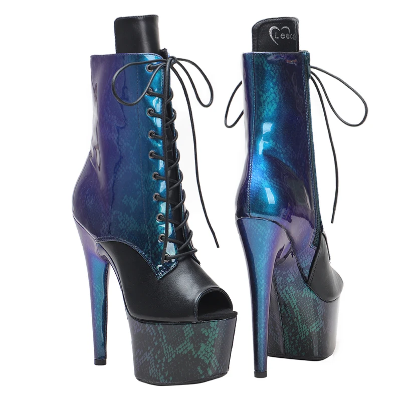 Leecabe 17CM/7Inch PU Upper Platform  Open Toe party High Heels Shoes Pole Dance boots