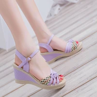 women sandals women thick soled shoes pu slope heel fish mouth shape color matching non slip flat bottom exposed toe casualshoes