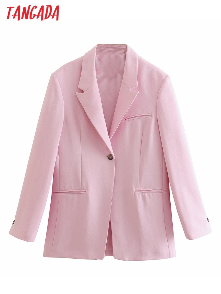 

Tangada Women Vintage Pink Oversized Blazer Female Long Sleeve Elegant Jacket Ladies Work Wear Blazer Formal Suits QD25