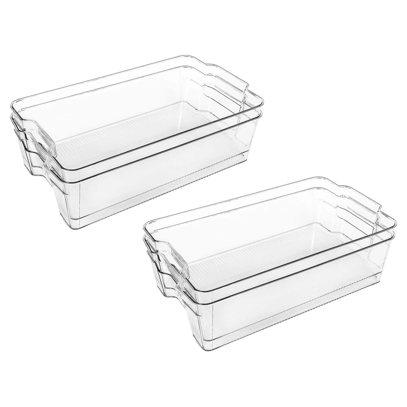 

4 Pack Large Clear Plastic Food Storage Bin with Handle for Freezer, Cabinet, Fridge, Kitchen Pantry Storage