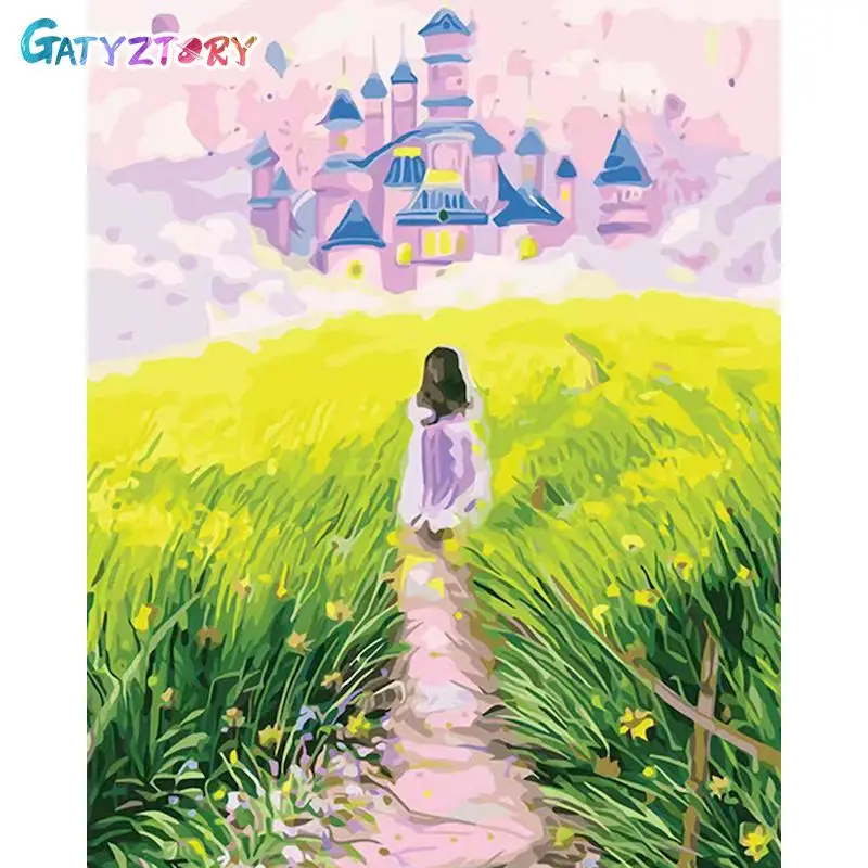 

GATYZTORY Paint By Number Castle Hand Painted Painting Art Gift DIY Pictures By Numbers Landscape Kits Drawing On Canvas Home De