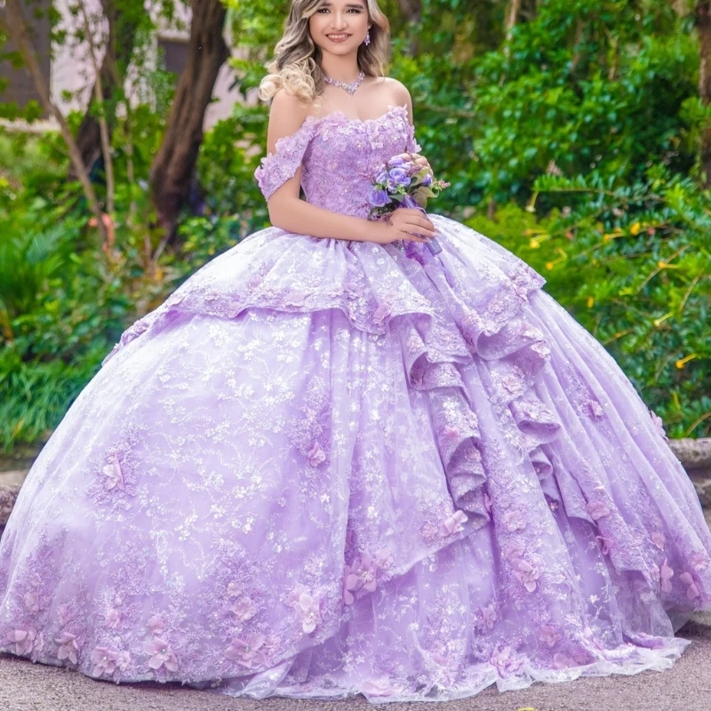 Лавандовые блестящие платья Quinceanera милые принцессы для девочек 16 лет вечерние