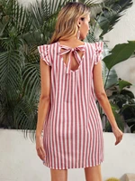 tie back ruffle armhole striped dress